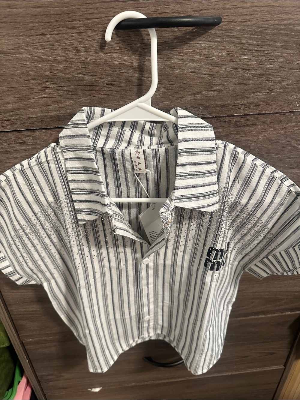 Striped Short Sleeve Button-Front Shirt size XS